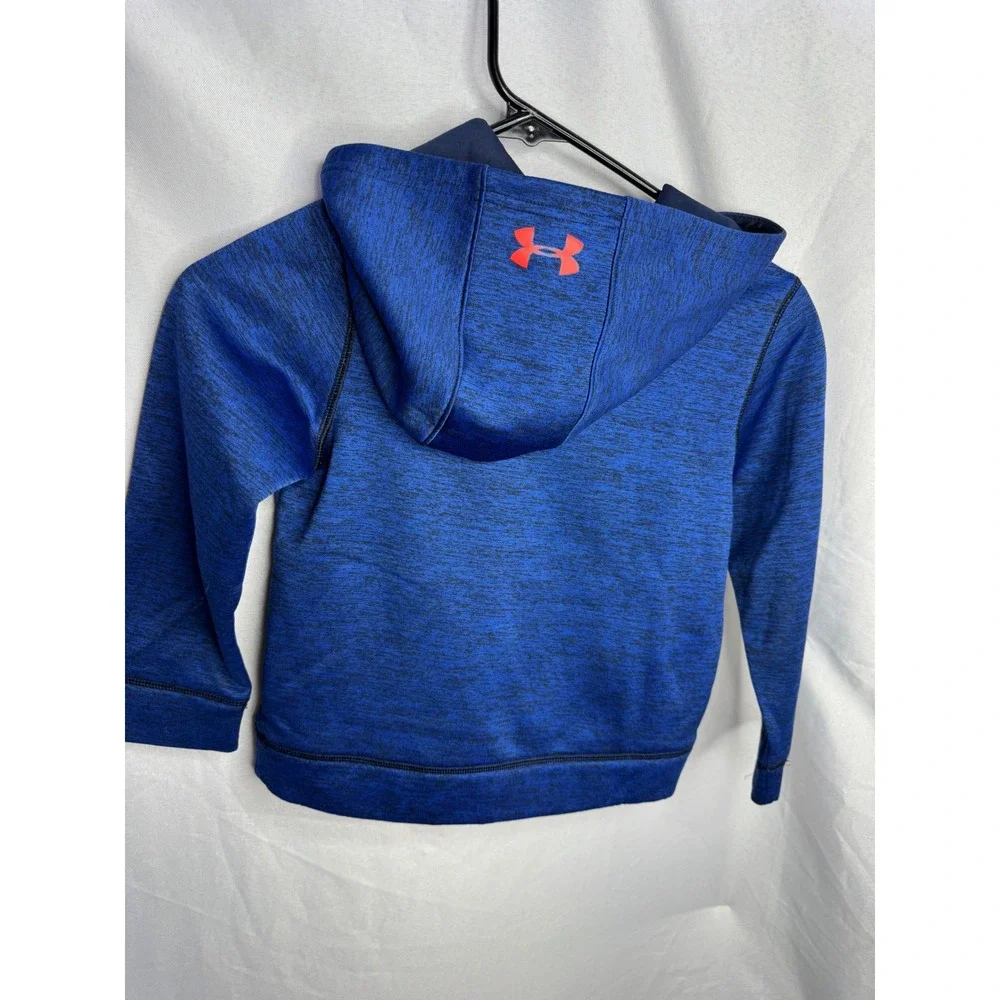 Under Armour Boys Blue Heather Orange Logo Pullover Hoodie Sweatshirt YXS